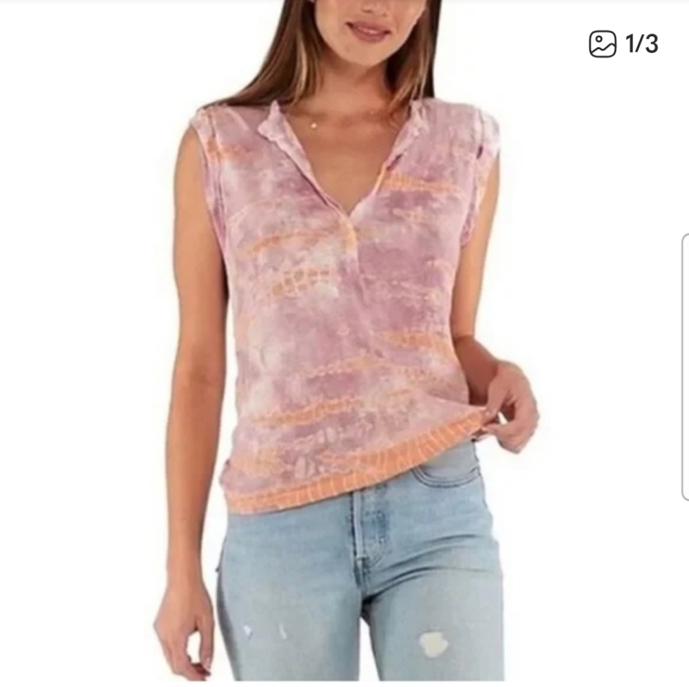 Young Fabulous & Broke Pink and Orange Blouse YFB Tie Dye Linen Blend